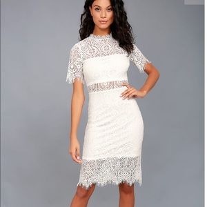 Lulus White Lace Midi Bridal Shower Dress